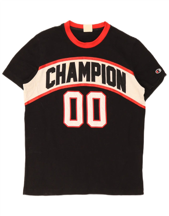 Camiseta masculina com estampa gráfica Champion médio preto colorblock algodão