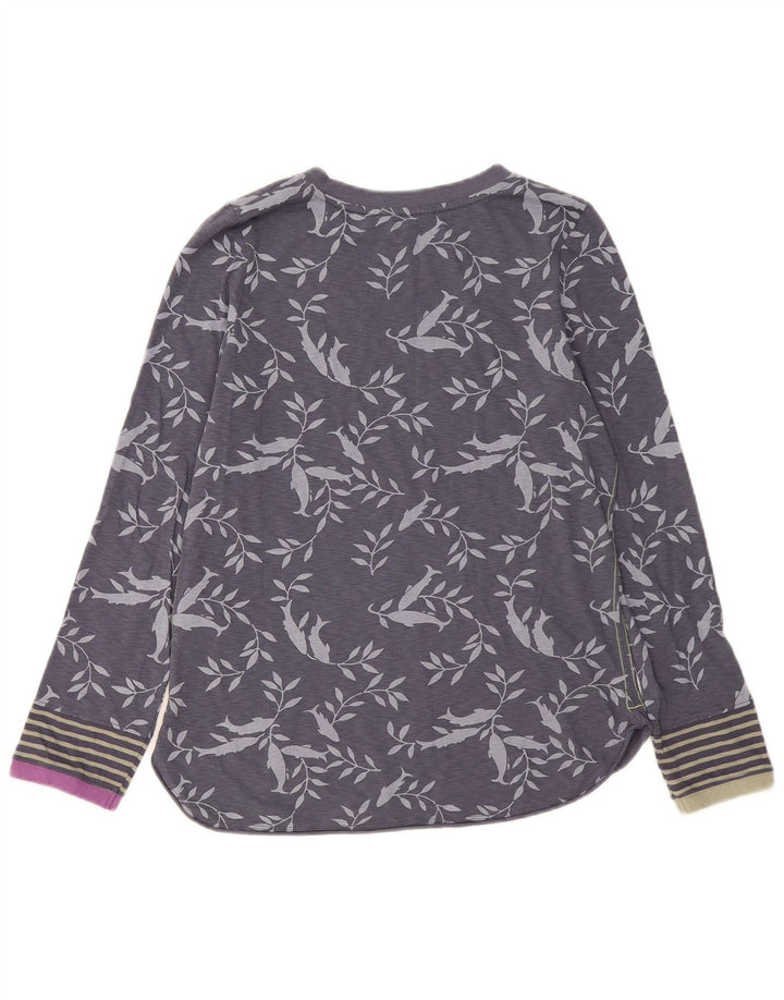 Top feminino White Stuff manga comprida UK 12 algodão floral cinza médio