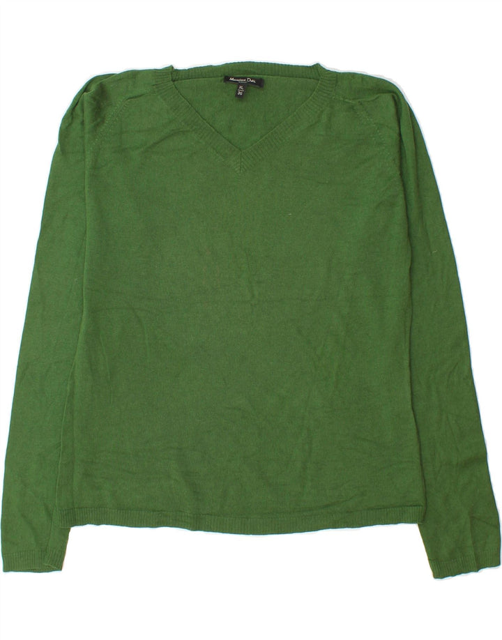 MASSIMO DUTTI Womens Oversized V-Neck Jumper Sweater EU 36 XS Green Silk Vintage Massimo Dutti and Second-Hand Massimo Dutti from Messina Hembry 