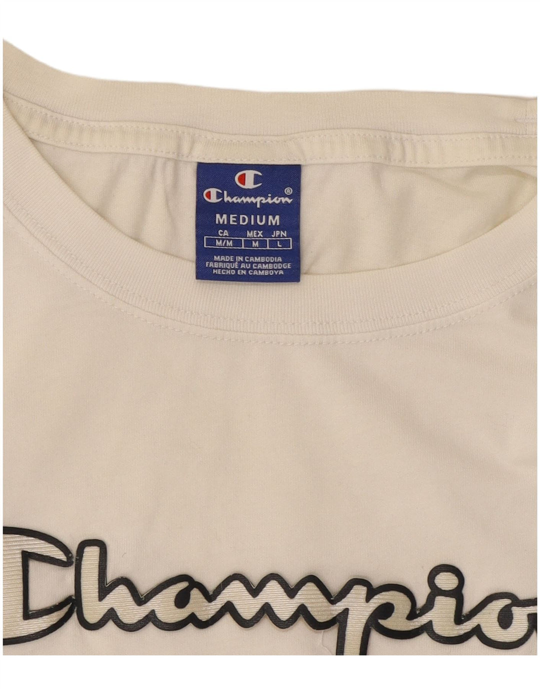 Camiseta feminina Champion Crop Graphic Top UK 14 Médio Branco
