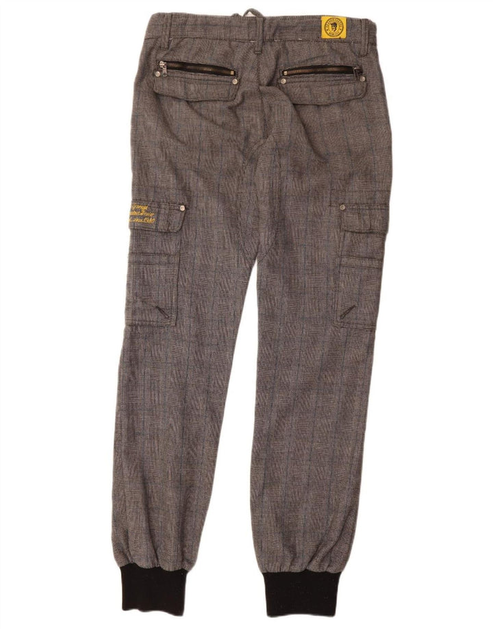 Frankie Garage Mens Joggers Cargo Calças W33 L34 Cinza Check Poliéster