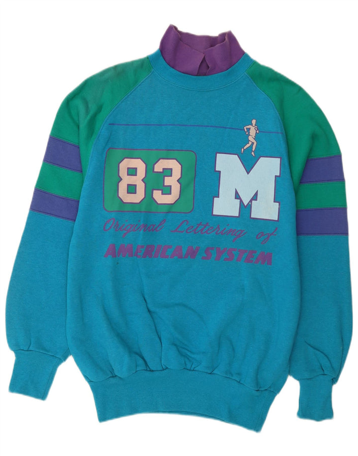 American System moletom gráfico masculino Jumper XL azul colorblock