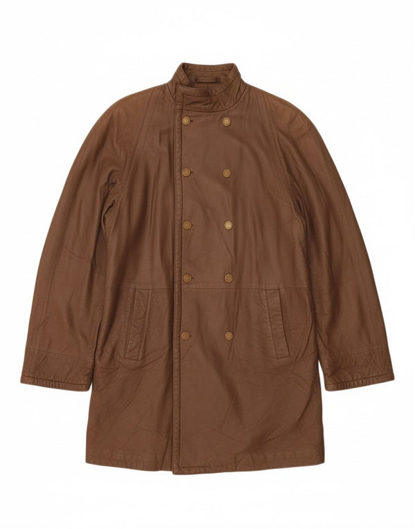 Casaco feminino de couro superdimensionado VINTAGE IT 42 couro marrom médio