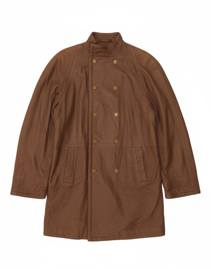 Casaco feminino de couro superdimensionado VINTAGE IT 42 couro marrom médio