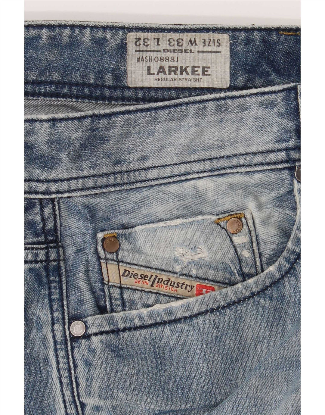 Diesel Mens Larkee Distressed Regular Straight Jeans W33 L32 Azul Algodão