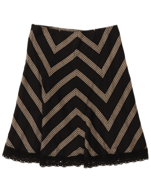 Saia feminina Ann Taylor Petite A-Line EUA 2 XS W28 algodão Chevron preto
