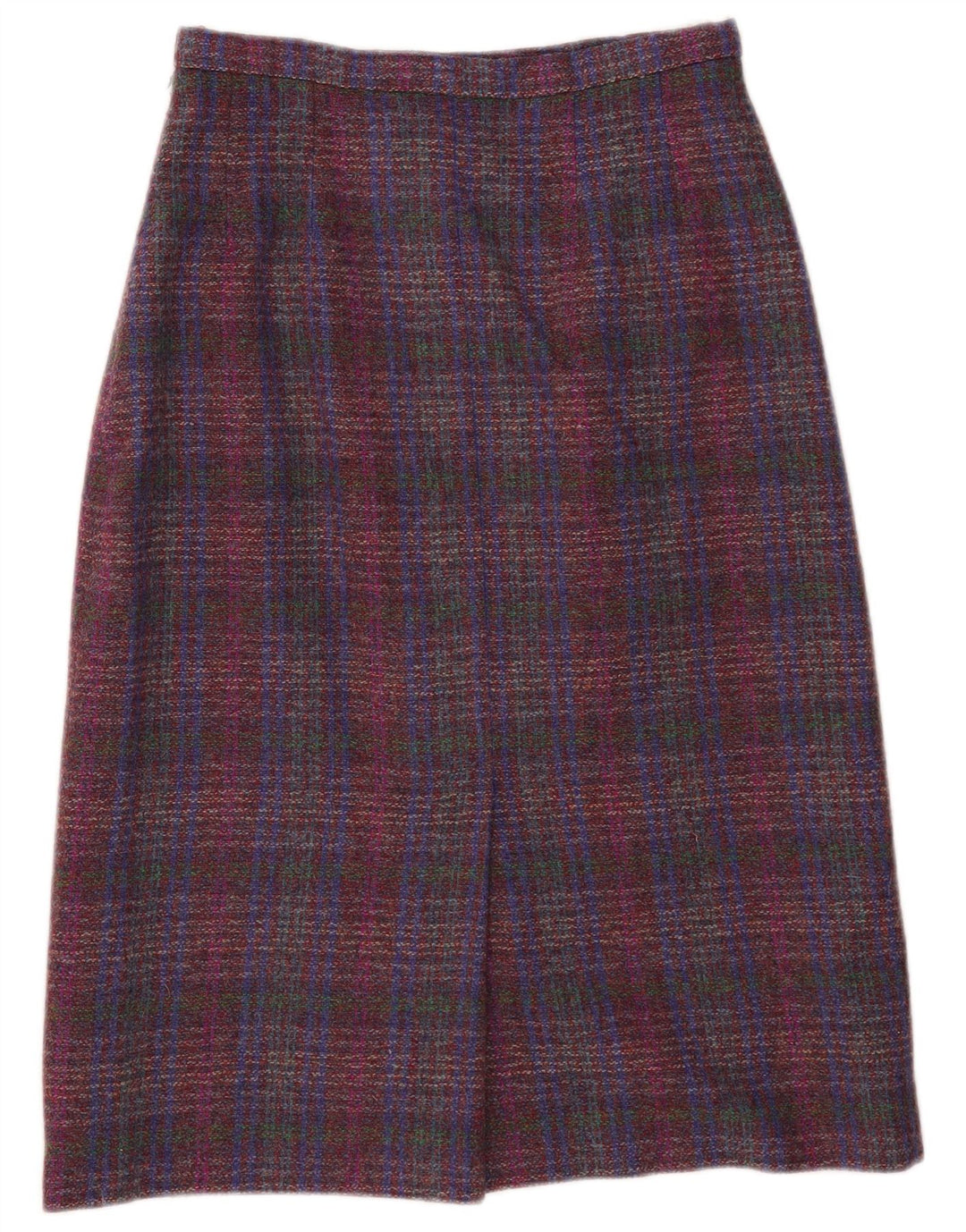 Saia midi feminina Pitlochry Reino Unido 14 médio W30 lã xadrez multicolorida