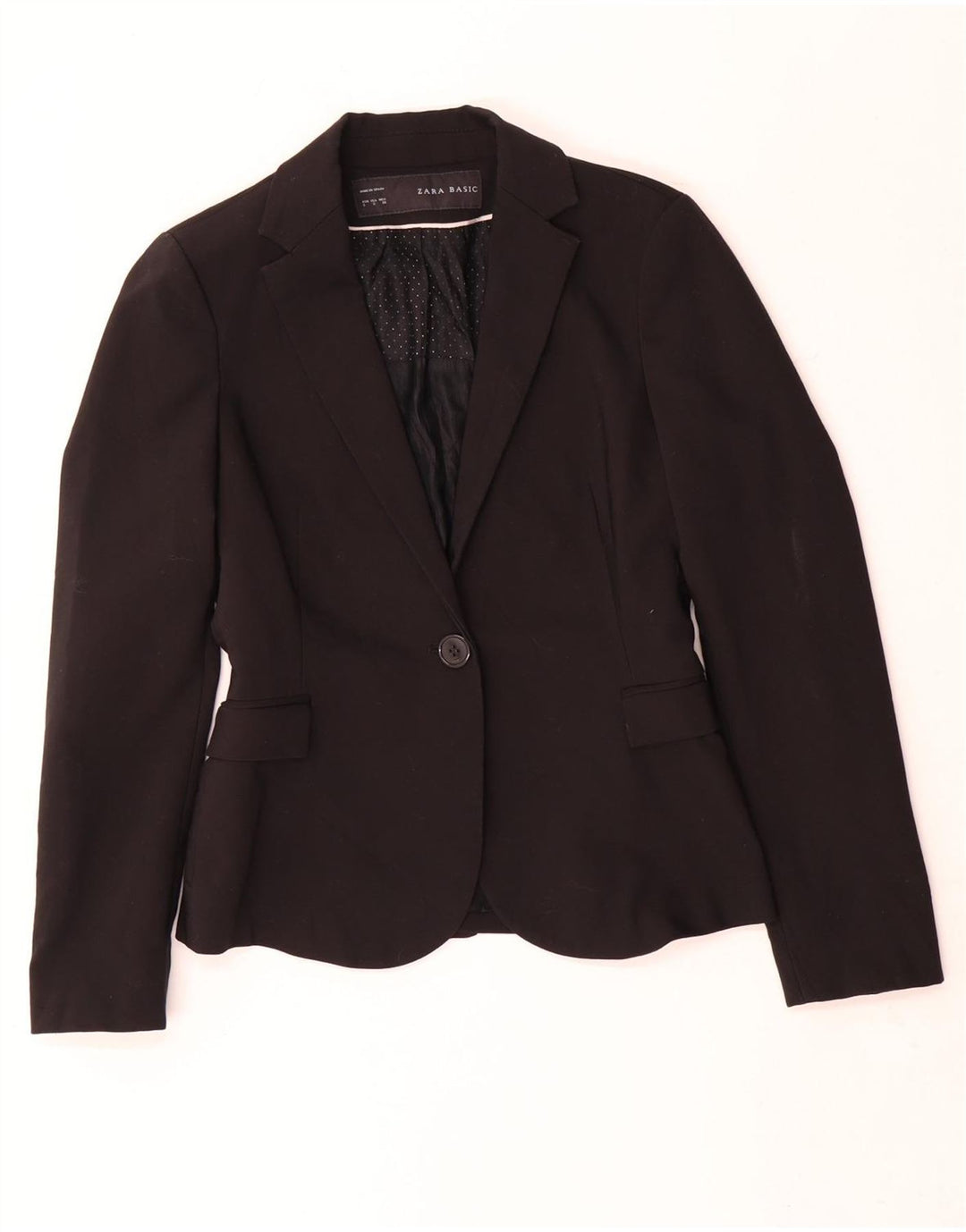 Jaqueta blazer feminina Zara com 1 botão Reino Unido 10 pequeno poliéster preto