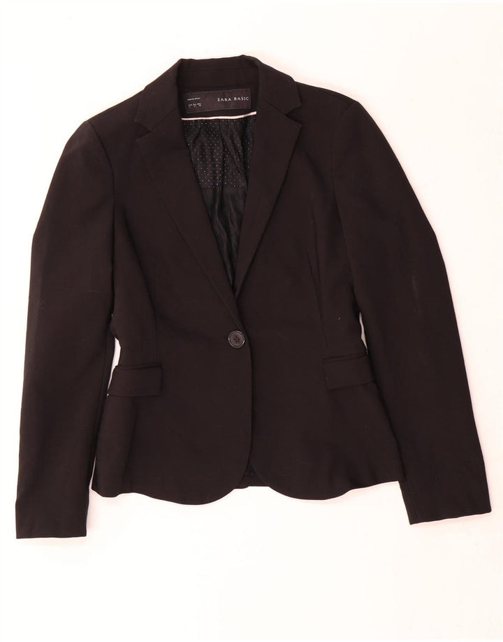 Jaqueta blazer feminina Zara com 1 botão Reino Unido 10 pequeno poliéster preto