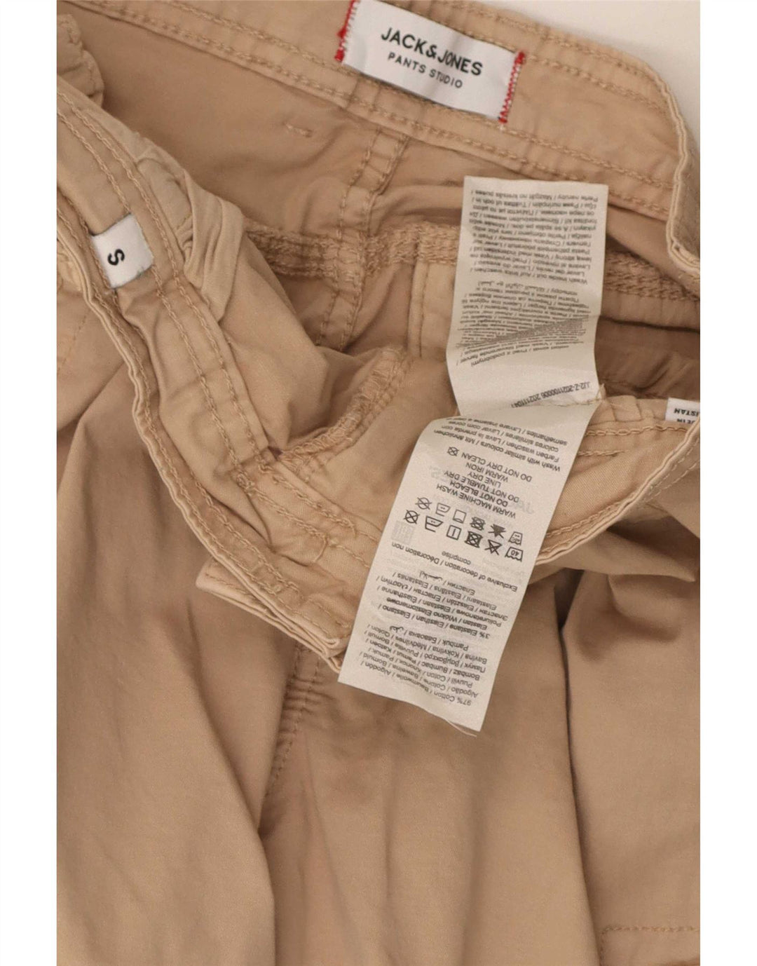 Shorts cargo masculino Jack & Jones pequeno W30 algodão bege