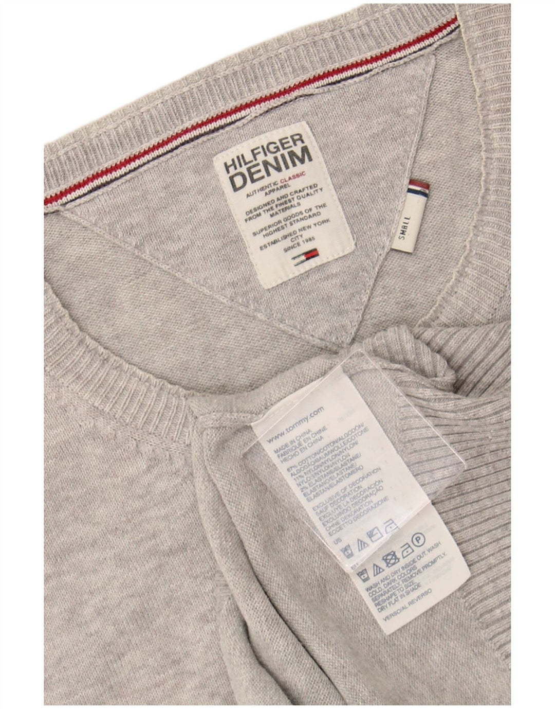 TOMMY HILFIGER Mens Crew Neck Jumper Sweater Small Grey Cotton