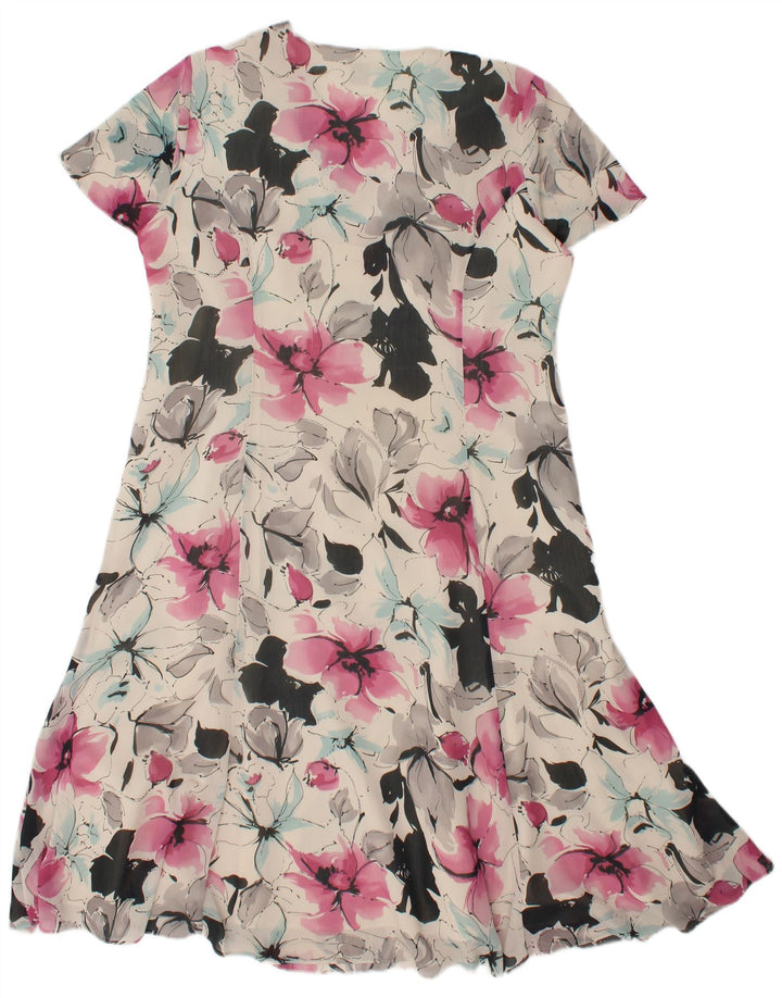 Vestido feminino Eastex A-Line UK 14 grande poliéster floral multicolorido