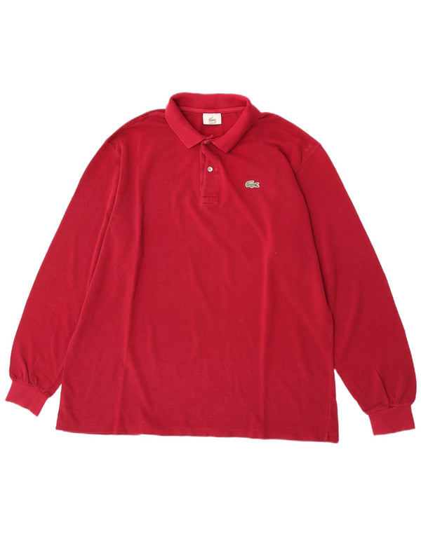 Camisa polo masculina de manga comprida Lacoste tamanho 7 2XL algodão borgonha