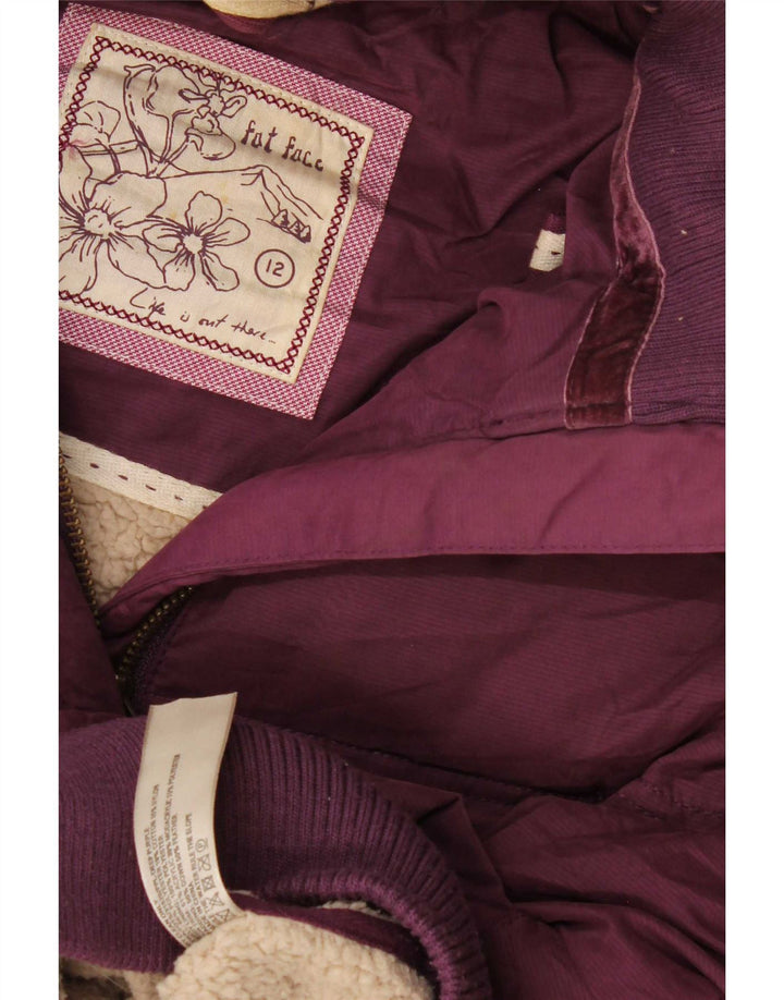 Gilet acolchoado com capuz feminino Fat Face UK 12 poliéster marrom médio