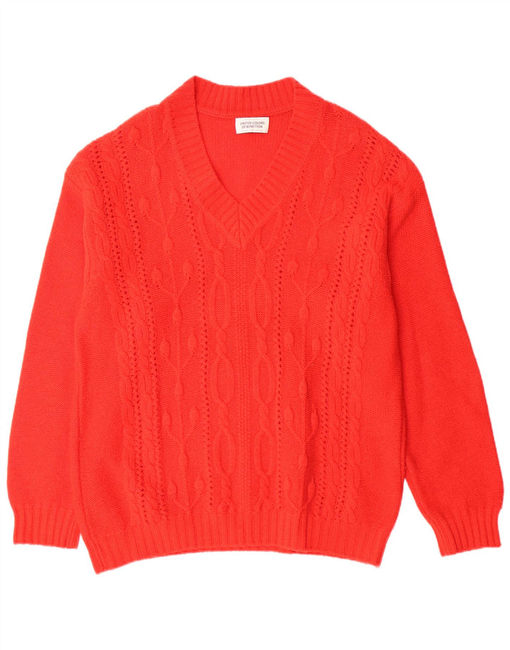 Suéter masculino BENETTON com decote em V grande lã virgem vermelha