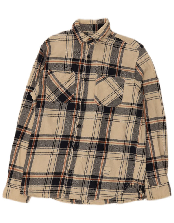 Camisa masculina de flanela Jack & Jones Regular Fit, pequena, bege, xadrez, algodão