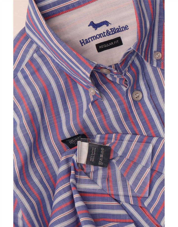 Camisa Masculina Harmont & Blaine Regular Fit Azul Médio Listrada de Algodão