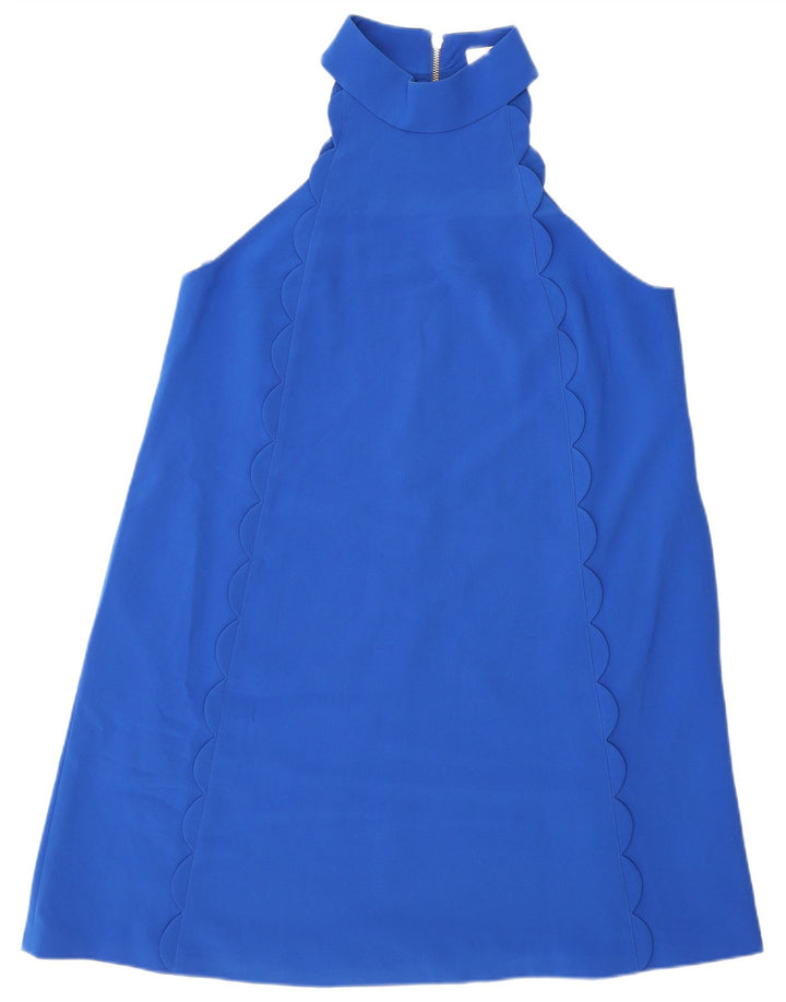 Vestido feminino Ted Baker com frente única, tamanho 4, grande, azul, poliéster