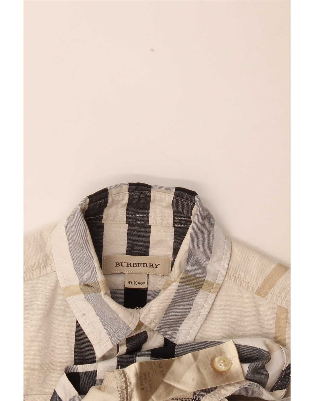 Camisa de manga curta masculina Burberry 3-4 anos xadrez bege