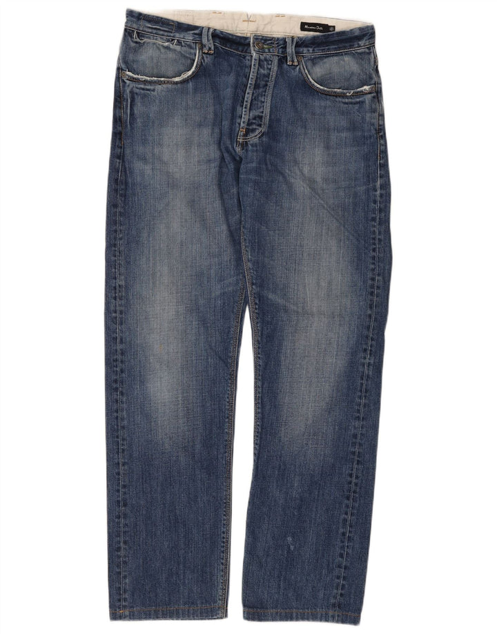 Jeans reto masculino Massimo Dutti EU 42 grande W32 L30 azul algodão