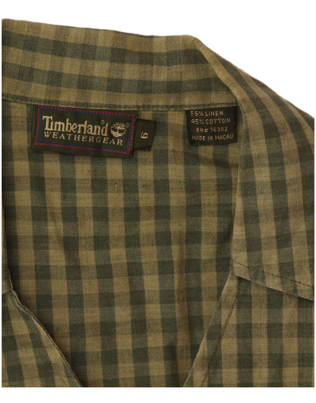 Blusa feminina sem mangas Timberland US 6 médio cáqui gingham linho