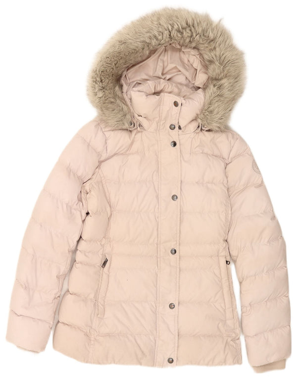 Jaqueta acolchoada com capuz feminina Tommy Hilfiger UK 6 XS poliéster rosa