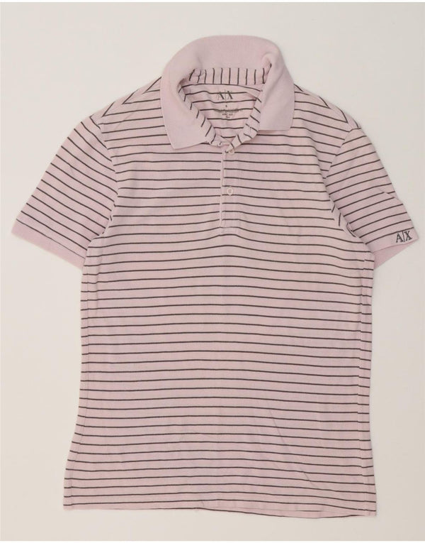 Camisa polo masculina Armani Exchange pequena listrada rosa de algodão