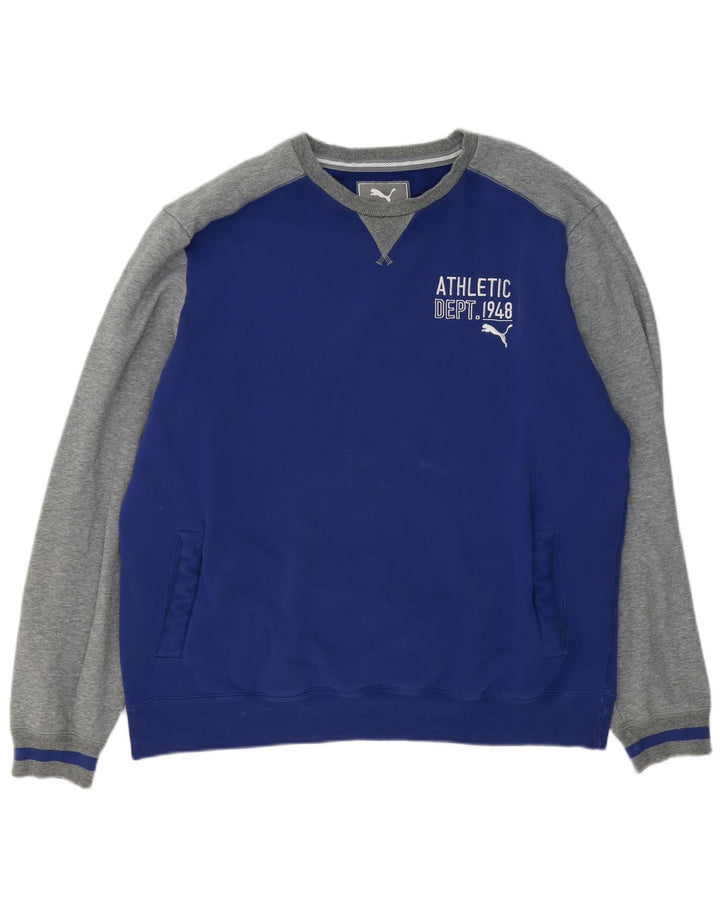 Puma moletom gráfico masculino jumper 2XL azul colorblock algodão