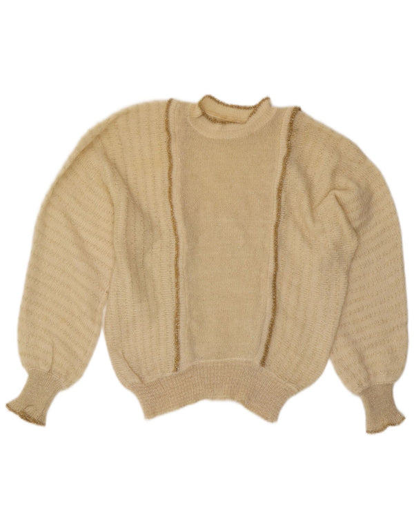 Suéter feminino vintage com gola tartaruga Reino Unido 14 grande esbranquiçado manchado