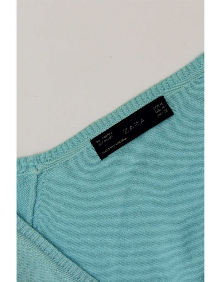 Suéter cardigã feminino Zara Reino Unido 12 algodão azul médio