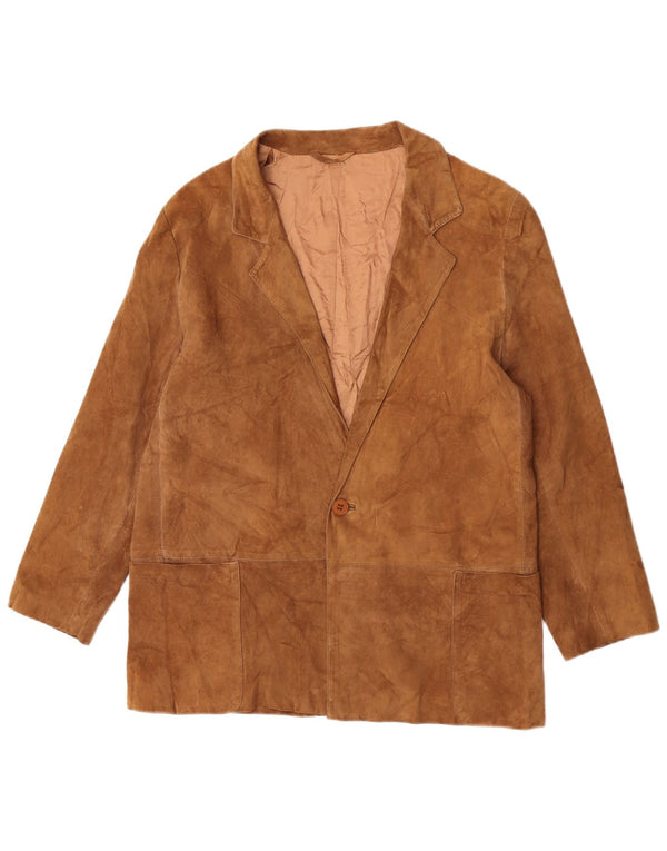 Jaqueta blazer masculina vintage de camurça com 1 botão Reino Unido 36 pequena marrom
