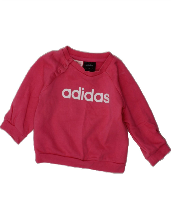 ADIDAS Baby Girls Graphic Sweatshirt Jumper 3-6 Months Pink Cotton Vintage Adidas and Second-Hand Adidas from Messina Hembry 