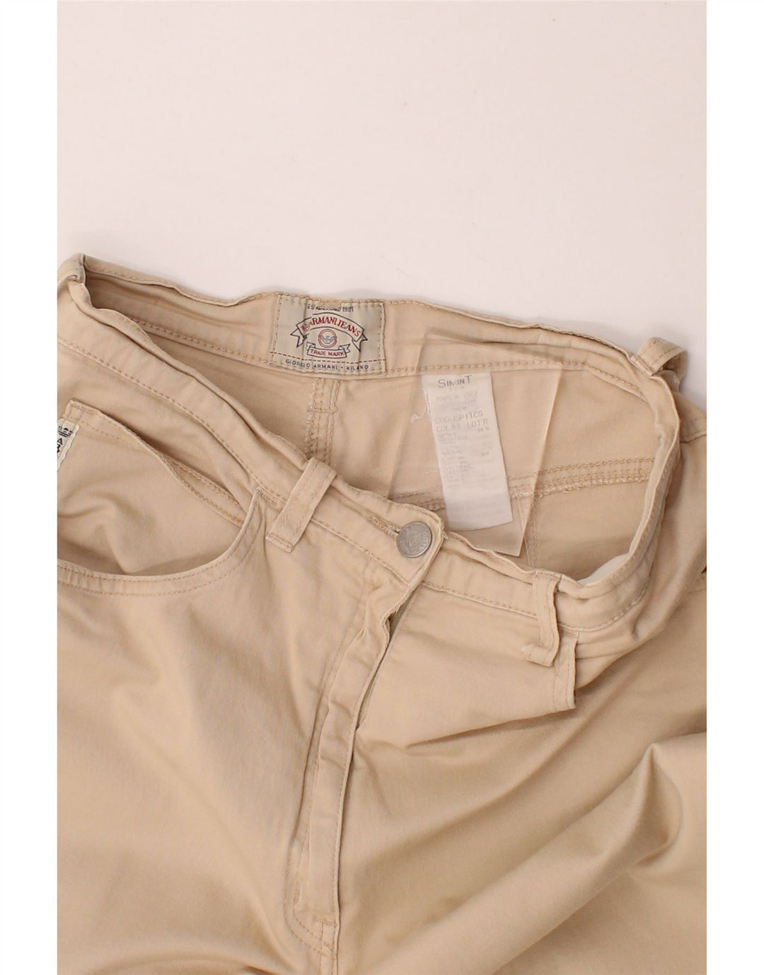 ARMANI Womens Milano Straight Casual Trousers W30 L32 Beige Cotton Vintage Armani and Second-Hand Armani from Messina Hembry 