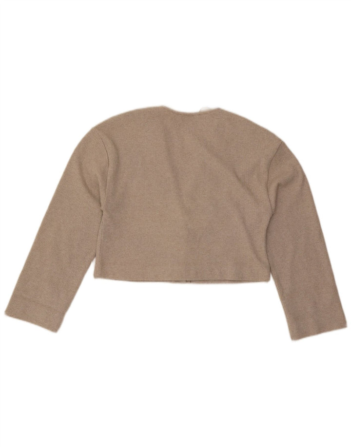 Top Cardigan Feminino Zara UK 10 Pequeno Poliéster Bege