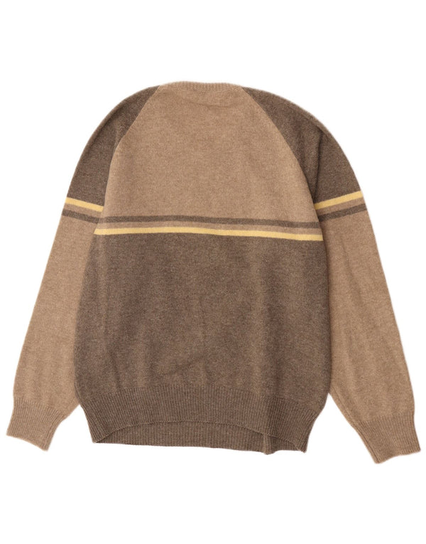Suéter vintage masculino com gola redonda IT 52 XL marrom colorblock lã nova