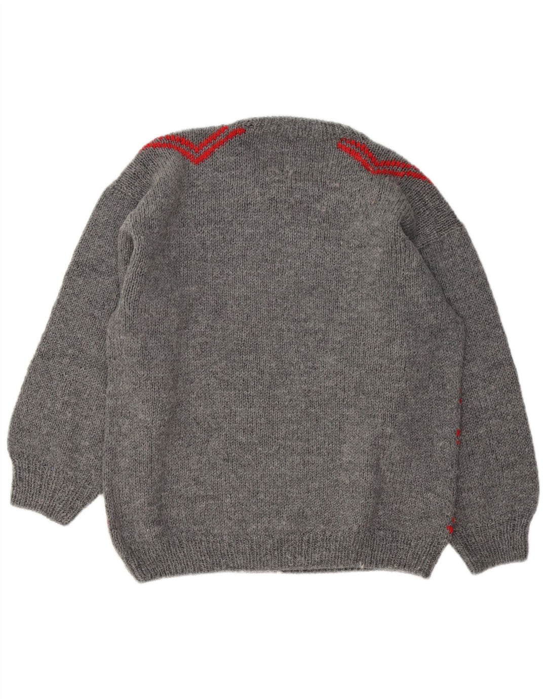 Suéter vintage masculino com gola redonda grande cinza geométrico