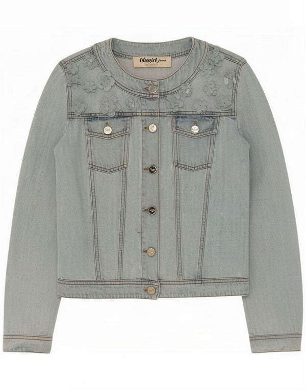 Blugirl Blumarine Womens Crop Denim Jacket IT 46 Grande Algodão Floral Azul