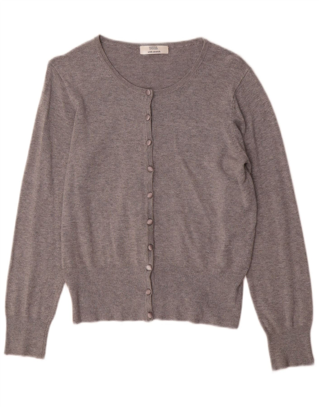 Suéter feminino Marks & Spencer Stretch Cardigan Reino Unido 10 pequeno cinza manchado