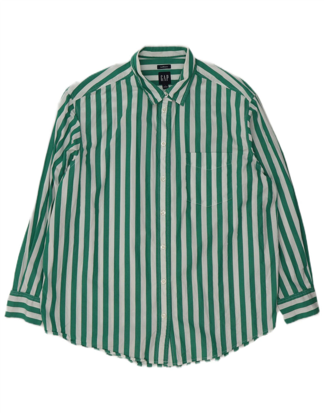 Camisa grande feminina Gap UK 10 algodão listrado verde pequeno