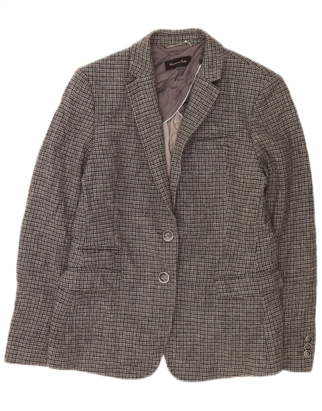 Jaqueta blazer feminina Massimo Dutti com 2 botões UE 42 grande cinza xadrez viscose