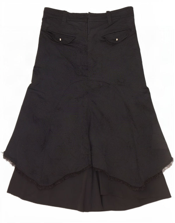 Saia assimétrica de cintura alta feminina vintage IT 42 médio W30 preto floral