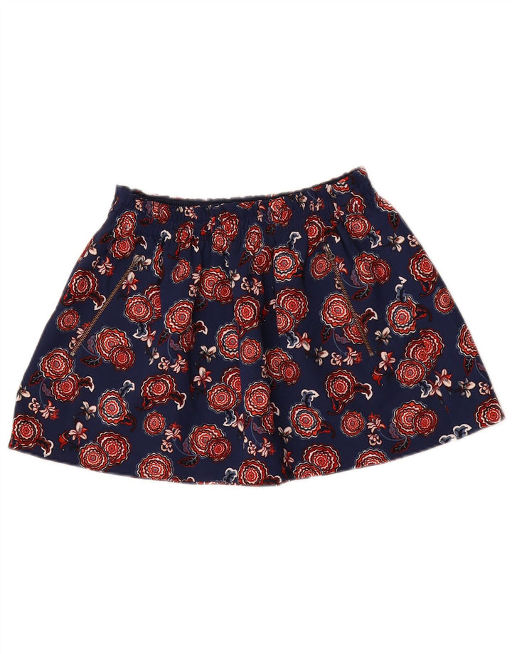 Mini saia feminina Zara médio W28 azul marinho floral