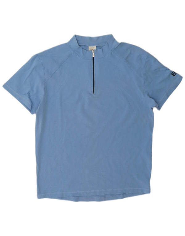 Calvin Klein Jeans Womens Zip Neck T-Shirt Top UK 20 2XL Blue Cotton