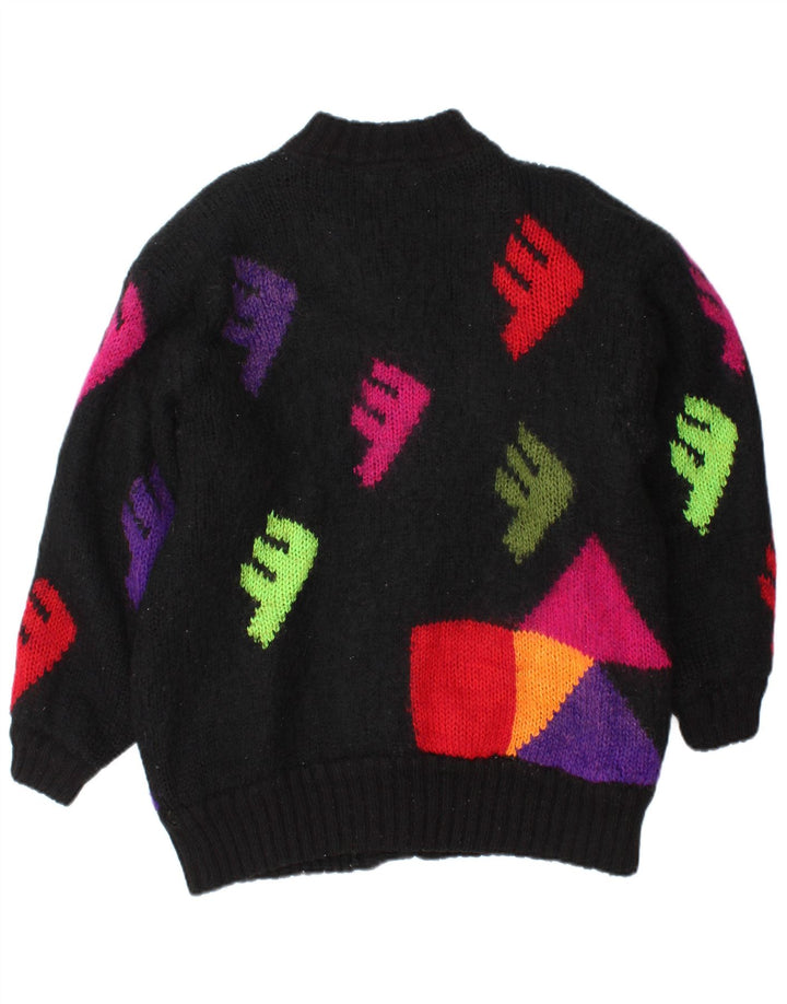Suéter feminino vintage com estampa gráfica, tamanho único, preto, geométrico