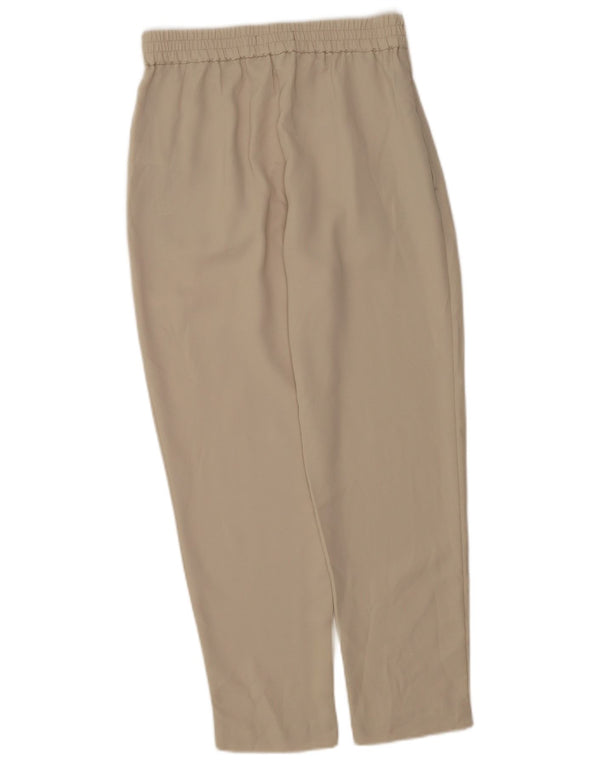 Calça feminina Zara cintura alta cônica cortada XS W24 L25 poliéster bege