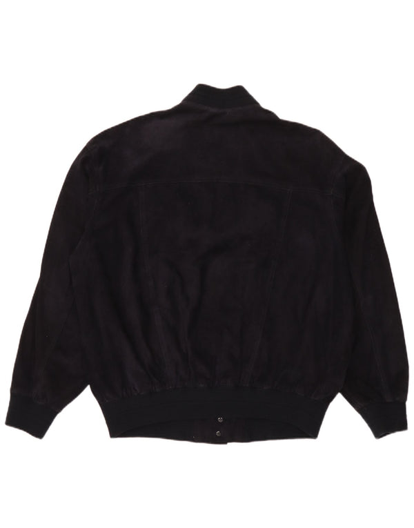 Jaqueta bomber de camurça masculina vintage IT 50 grande couro azul marinho