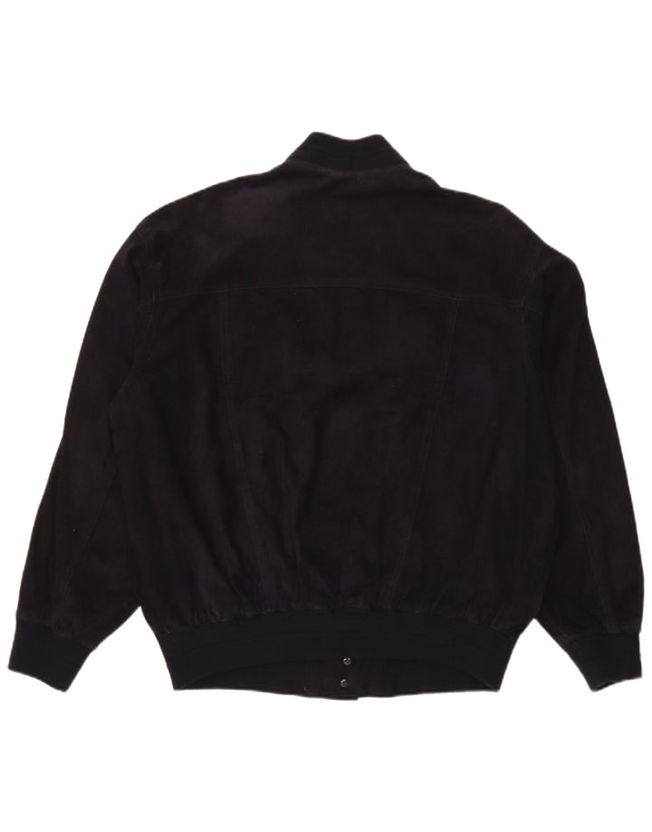 Jaqueta bomber de camurça masculina vintage IT 50 grande couro azul marinho