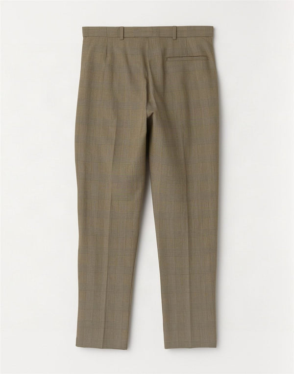 Calça masculina de terno reto Marks & Spencer W36 L29 lã xadrez bege
