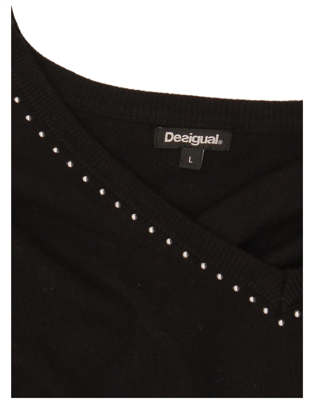 DESIGUAL Suéter feminino gráfico com decote em V Reino Unido 16 grande preto sintético