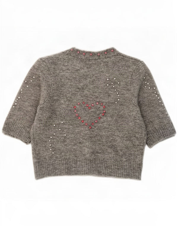 Zara Bolero Jumper feminino de manga curta UK 12 coração cinza médio manchado